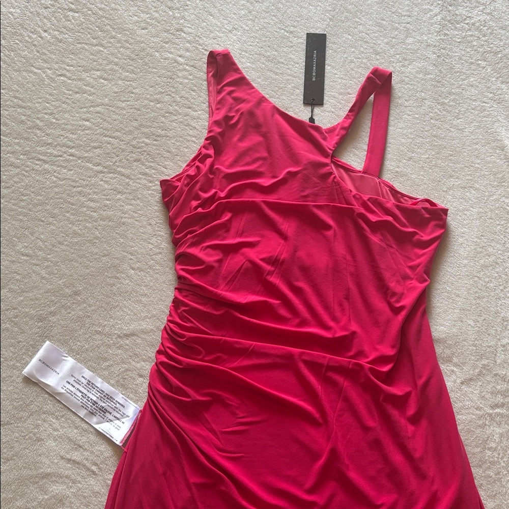 BCBGMaxAzria Raspberry Asymmetrical Ruched Slit Gown Dress - Picture 5 of 8